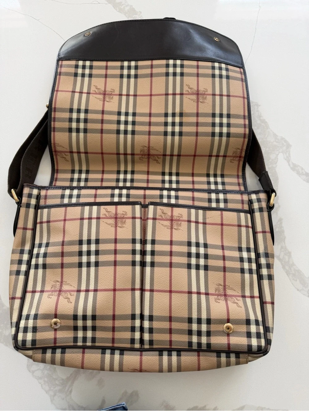 Burberry Haymarket Check Coated Canvas Messenger Bag.